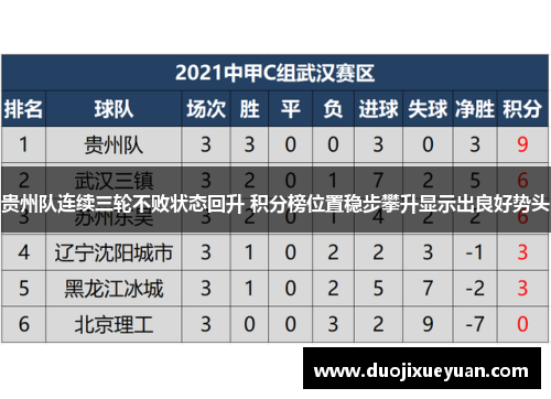 贵州队连续三轮不败状态回升 积分榜位置稳步攀升显示出良好势头